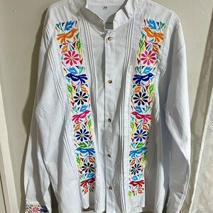 Long-sleeve Mexican Guayabera Shirt Sz XL